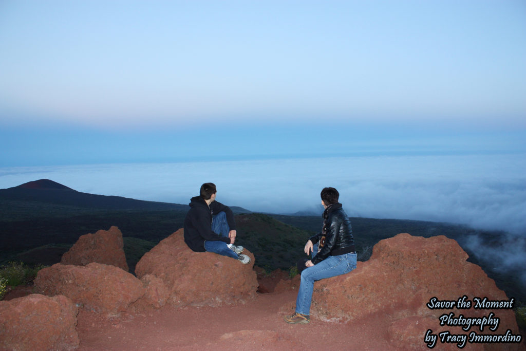 My children above the clouds on Mauna Kea