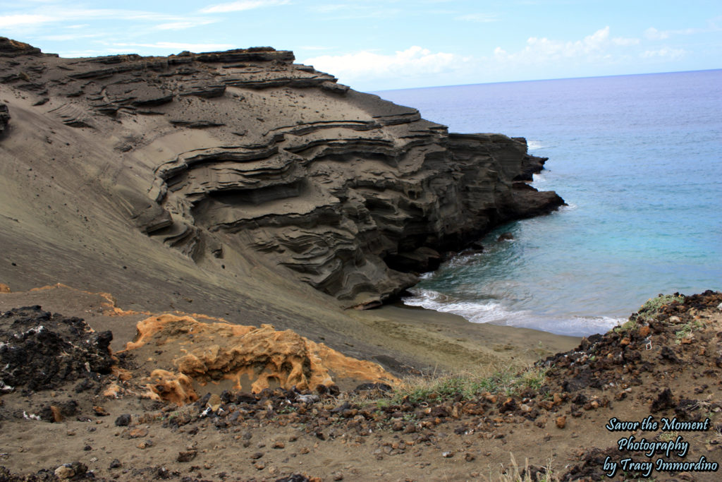 Climbing down to the Green Sand Beach