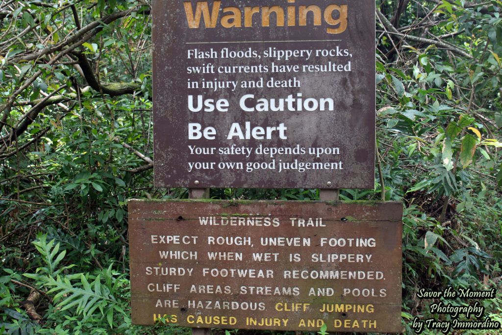 Warning sign near Pipiwai Trail