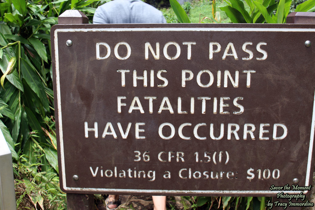 Warning sign at Waimoku Falls
