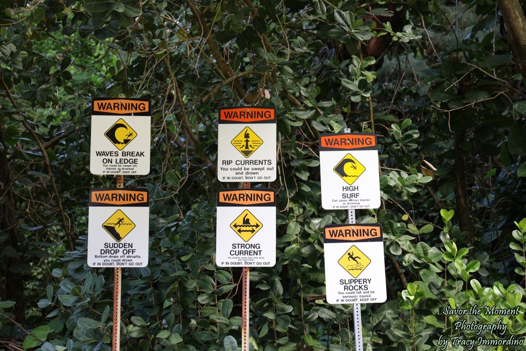 Warning signs for Kee and Hanakapiai Beaches