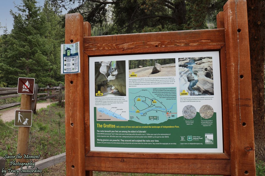 Informational signs at The Grottos trailhead